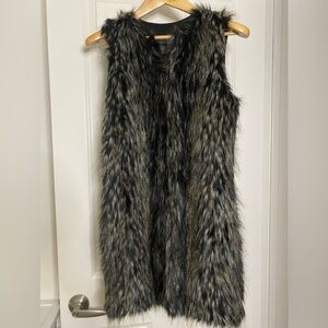 WOMENS LIVE A LITTLE Faux Fur Vest bohemian Longline Size S grey black